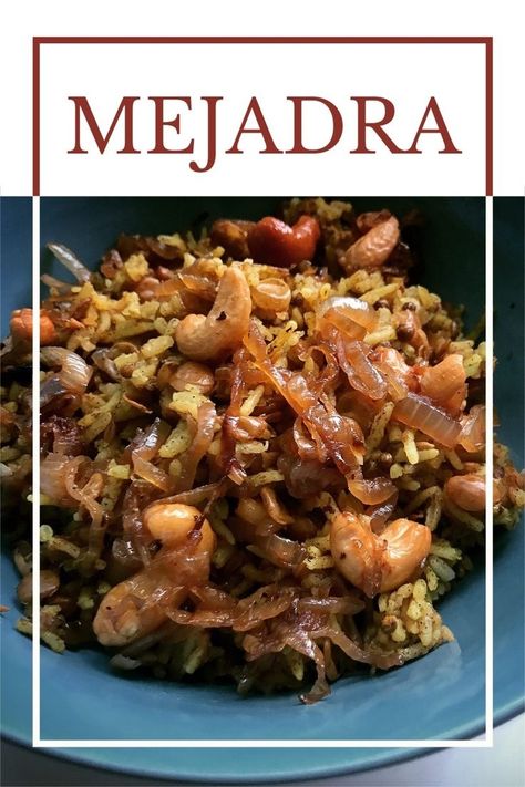 Rice with cashews, onions, and spices. #rice #vegan #majadra Majadra Recipe, Rice With Cashews, Middle Eastern Rice, Cashew Recipes, Spiced Rice, Indian Rice, Middle Eastern Dishes, Rice Dish, Rice Grain