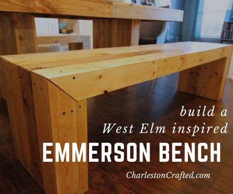 DIY Knock Off Faux Reclaimed Wood Emmerson West Elm Benches - Charleston Crafted Wooden Waterfall, Waterfall Bench, West Elm Bench, West Elm Inspired, Diy Waterfall, Driftwood Coffee Table, Reclaimed Wood Benches, Reclaimed Wood Table, Bench Diy