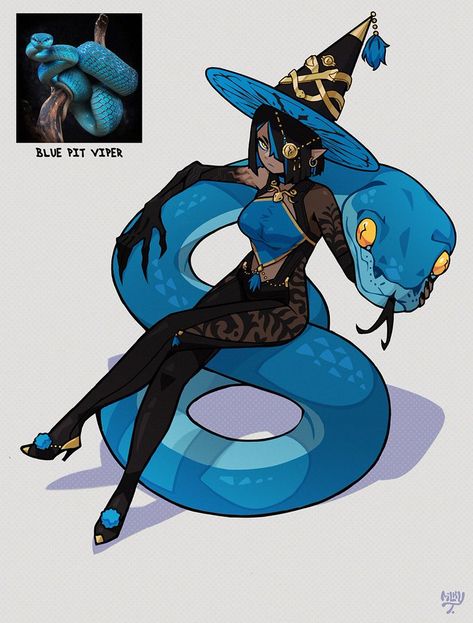 MilkyTiddyBoy🥛 en Twitter: "Blue Pit Viper Witch 🐍 https://t.co/VsuPm4JcjT" / Twitter Blue Pit Viper, Monster Girl Encyclopedia, Witch Characters, Pit Viper, Witch Design, 판타지 아트, Female Character Design, Character Design References, Dnd Characters