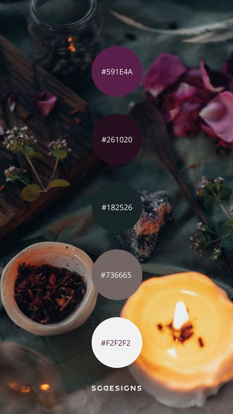 Witchy color palette - Get inspired with this gorgeous apothecary inspired color palette for your next DIY project Witchy Home Paint Colors, Cottagecore Room Color, Witchy Kitchen Paint Colors, Witchy Wall Paint Colors, Apothecary Color Palette, Dark Bedroom Walls Color Palettes, Witchcore Color Palette, Alchemy Color Palette, Color Palette Witchy