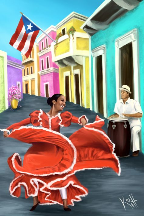 Bomba y Plena is a traditional dance of Puerto Rico that reflects the island’s African and Taíno heritage. Artist Sean Kitt: Website / Tumblr / Instagram Puerto Rico Art Paint, Puertorriqueñidad Ideas, Vejigantes Puerto Rico, Puerto Rico Culture, Puerto Rican Heritage, Puerto Rican Artwork, Puerto Rican Music, Taino Indians, Puerto Rico Pictures