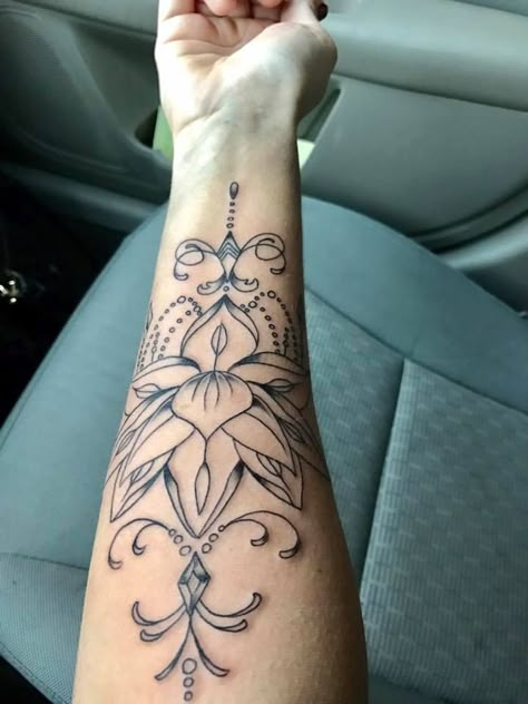 Inner forearm lotus tattoo Inner Forearm Tattoo Ideas, Forarm Tattoos For Women, Arm Tattoos For Women Forearm, Inside Of Arm Tattoo, Lotusblume Tattoo, Forearm Tattoo Ideas, Lower Arm Tattoos, Bohemian Tattoo, Inner Arm Tattoos