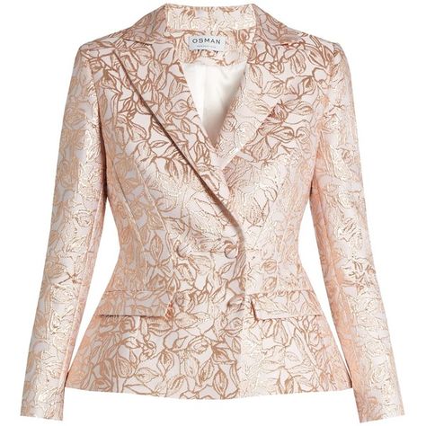 Osman Mona leaf-brocade double-breasted jacket ($1,457) ❤ liked on Polyvore featuring outerwear, jackets, gold, brocade jacket, pink jacket, pattern jacket, metallic jackets and osman Grey Outfits, Brocade Jacket, Pattern Jacket, Metallic Jacket, Office Dresses For Women, African Traditional Dresses, Woman Suit Fashion, Evening Jackets, Fancy Dress Design