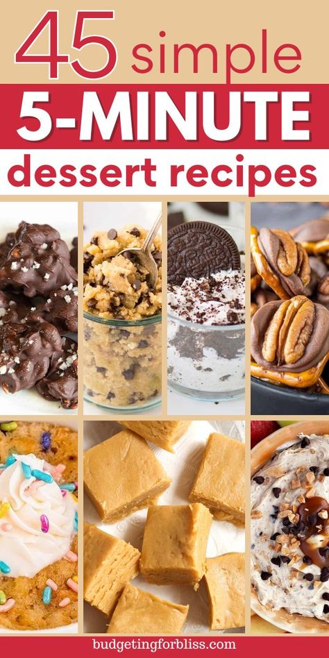 These quick and easy 5-minute desserts are sure to satisfy your sweet tooth. Perfect when you are craving a sweet treat but don't have much time to spare. Find microwave mug cakes, no-bake desserts and dips. Whether you are looking for a last minute treat or a fast way to impress your party guests, these 5-minute dessert recipes are the perfect solution. You are sure to love these best dessert ideas, fast no-bake treats, and quick microwave desserts. Fun Easy Desserts To Make Simple, Light And Easy Desserts Simple, Super Easy Sweet Treats, 10 Minute Dessert Recipes, Easy Desserts For 1 Person, Really Good Easy Desserts, One Dish Desserts, Quick No Cook Desserts, Group Dessert Ideas Simple