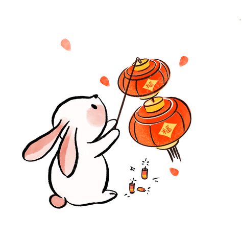 New Year's Drawings, Festivals In China, Rabbit Png, Chinese New Year Card, Chinese New Year Design, Rabbit Drawing, Chinese New Year Crafts, New Year Art, New Year Illustration