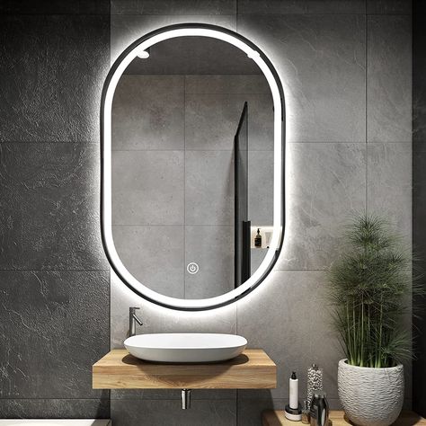 Mirror For Toilet, Lighted Mirrors For Bathroom, Lighting Mirror Design, Modern Mirror Bathroom, Vanity Mirror With Light, Mirror Design For Bathroom, Bathroom Mirror Led Light, Oval Led Mirror Bathroom, Bathroom Mirror With Led Lights