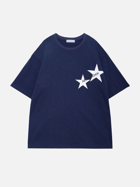 Aelfric Eden Embroidery Star Tee Graphic Shirts Aesthetic, Graphic Y2k Tees, Blue Tops Outfit, Y2k Star Shirt, Cute Aesthetic Tops, Star Shirt Y2k, Star Tshirts, Aelfric Eden Shirt, Blue Star Shirt