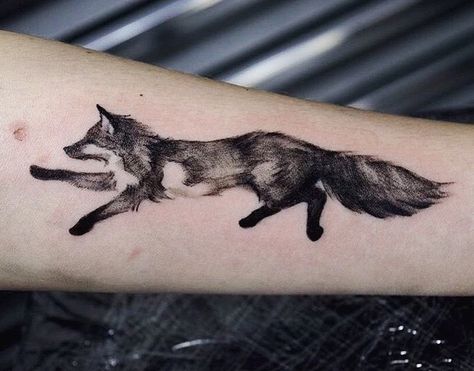 Black and White Running Fox Underdog Tattoo, White Fox Tattoo, Fox Tattoo Men, Small Fox Tattoo, Watercolor Fox Tattoos, Fox Tattoo Design, 16 Tattoo, Deer Tattoo, Fox Tattoo