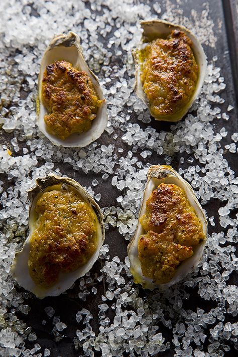 Crab & shrimp stuffed broiled oysters def get the party started. Brigtsen's Oysters LeRuth | SAVEUR Oysters Stuffed With Crab, Stuffed Oysters, Oysters Bienville, Broiled Oysters, Cooked Oysters, Shrimp Stuffed, Oysters Rockefeller, Grilled Oysters, Pickled Okra