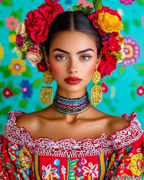 Happy Tuesday everyone! 👋 Bringing you some fun new collabs this week so get ready for lots of color and flowers! 🌺 🎨 First up: Teaming up with my beautiful and talented friend Diana @dianabhatia.ai.art to bring you our take on traditional Ukranian and Mexican ethnic costumes. From floral headdresses to rich embroidery, we found a beautiful common thread 🪡 running through our respective cultural dress. We hope you love them as much as we loved creating them. Slides 1, 3, 5, 7, 9: @salom... Floral Theme Outfit, Fiesta Party Outfit, Mexican Inspired Dress, Hispanic Hair, Cultural Dress, Latin Fashion, Happy Tuesday Everyone, Floral Headdress, Mexican Fashion