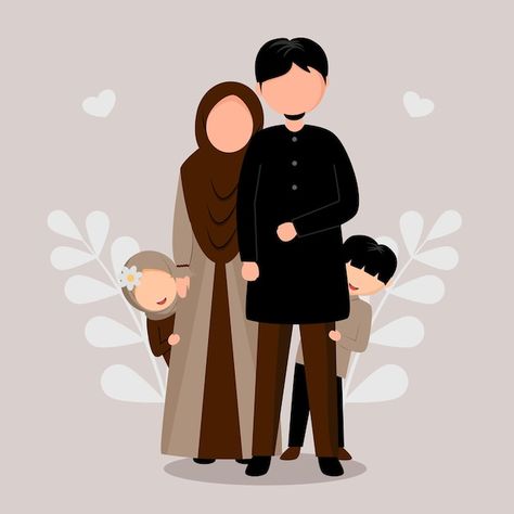 Cute Family Cartoon, Muslim Family Cartoon, Family Picture Cartoon, Wallpaper Family, Family Wallpaper, Family Cute, Muslim Family, Islamic Cartoon, Boy Illustration