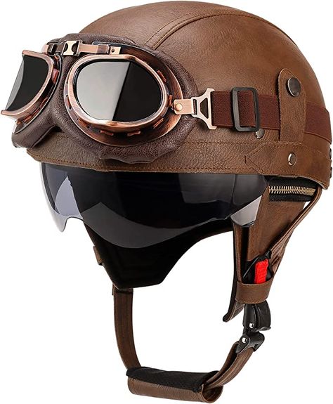 Leather Motorcycle Helmet, Motorcycle Helmets Half, Half Helmets, German Style, Airplane Party, Scooter Bike, Retro Motorcycle, Aviation Photography, Half Face