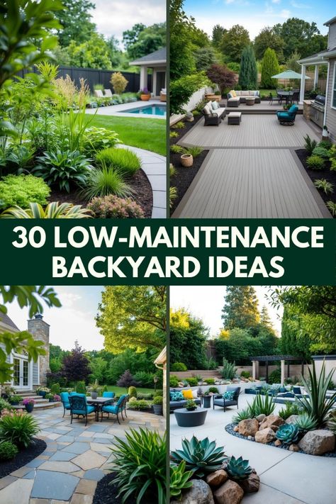 Turn your spacious backyard into a low-maintenance paradise with our 30 expert suggestions. Click to explore and follow us for more creative outdoor ideas! Low Water Backyard Landscaping, Easy Maintenance Backyard, Very Low Maintenance Landscaping, Simple Garden Ideas Low Maintenance, Low Maintenance Large Garden Ideas, Landscape Garden Ideas Low Maintenance, Big Garden Ideas Landscaping, Backyard Simple Landscaping, Low Maintenance Landscape Ideas Backyard