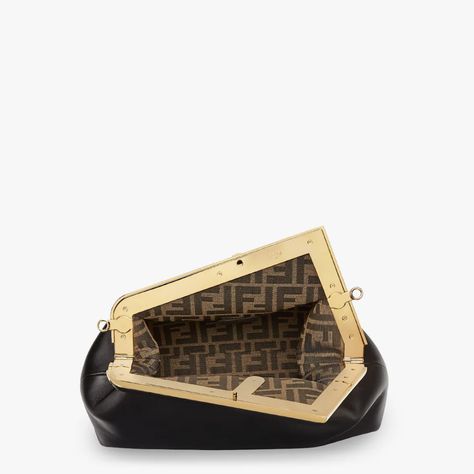 Fendi First Medium, Dark Brown Leather Bag, Fendi First, Fendi Logo Design, Fendi Store, Fendi Bag, Luxury Clutch, Fendi Logo, Brown Leather Bag