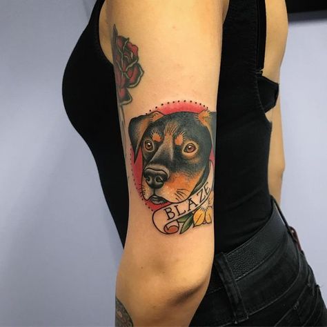 Traditional Tattoo Leg Sleeve, Pet Memorial Tattoo, Go Tattoo, Abstract Tattoo Ideas, Dog Memorial Tattoos, Traditional Style Tattoo, Bff Tattoos, Memorial Tattoo, Memorial Tattoos