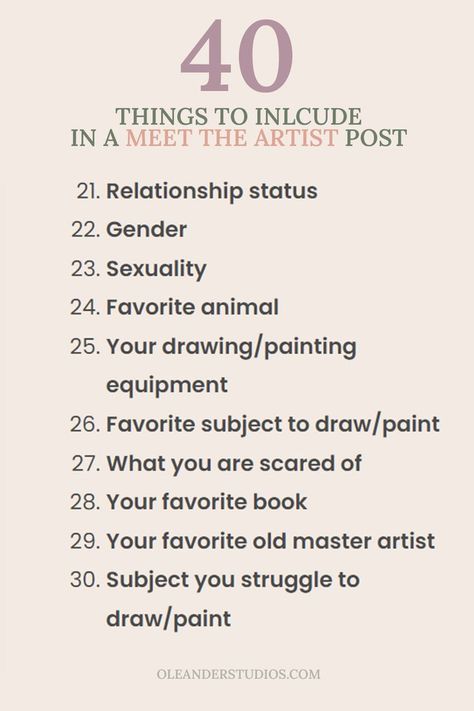 meet the artist list of things to include Artist Instagram Post Ideas, Art Vs Artist Template, Meet The Designer, Meet The Artist Template Blank, About The Artist Template, Meet The Oc Template, Artist Persona Oc, Meet My Oc Template, Meet The Artist Sketchbook