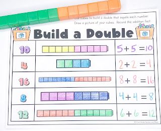 Practice doubles with cubes Addition Doubles Worksheet, Doubles First Grade Math, How To Teach Doubles Facts, Doubles Math Games, Doubles And Near Doubles Activities, Adding Doubles First Grade, Doubles Plus 1 Activities, Doubles Facts First Grade, Doubles Math Activities