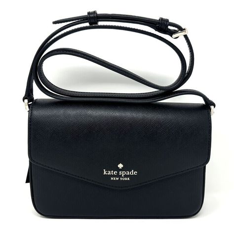 100% Authentic Kate Spade! Buy with confidence! MSRP: $279.00 Style: K7378 Features: Material: Saffiano leather Foil embossed logo Two way spade jacquard lining Interior: front slip & back zip pockets Flap with magnetic snap closure Dimensions: 5.68"h x 8.64"w x 1.84"d Strap drop: 22" Imported Fancy Bags, Small Crossbody Purse, Black Leather Crossbody Bag, Crossbody Wallet, Kate Spade Handbags, Womens Tote, Kate Spade Crossbody, Womens Tote Bags, Crossbody Shoulder Bag