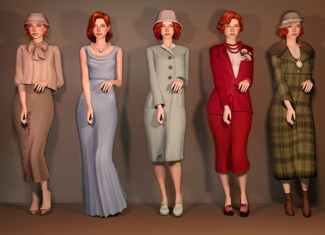 Skirt Shoes Outfit, 30s Hair, Sims 4 Decades Challenge, Sims 4 Tattoos, 30s Dress, 50s Outfits, Hair Hat, Sims 4 Mm Cc, Sims 4 Dresses