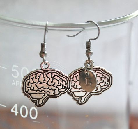 Brain Earrings, Gold Dangle Earrings Wedding, Brain Neuroscience, Science Earrings, Earlobe Earrings, Dangle Earrings Wedding, Nerdy Gifts, Pumpkin Earrings, Monogram Jewelry