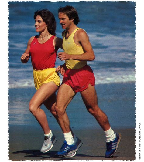 June 1981 https://www.runnersworld.com/50th-anniversary/50-years-of-dubious-running-fashion/slide/8 80s Athlete Aesthetic, 60s Workout Outfit, 70s Running Outfit, Vintage Sport Photography, 80s Sport Aesthetic, 80s Running Outfit, Vintage Sporty Aesthetic, Retro Workout Aesthetic, 70s Sporty Fashion