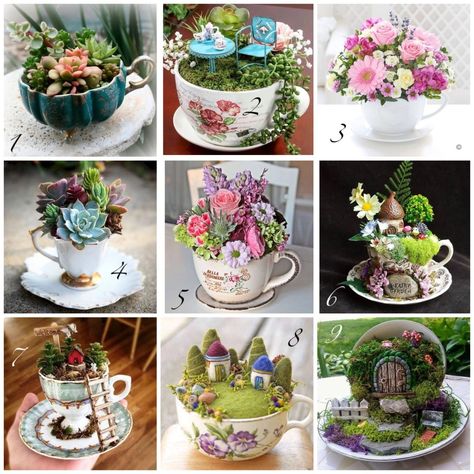 Discovering Enchanting Teacup Gardens – Teacup Tuesday, 26th May 2020 – Crafting with a Cup of Tea Teacup Fairy Gardens, Teacup Gardens How To Make, Teacup Art Project, Teacup Succulent Diy, Tea Cup Fairy Garden Ideas, Teacup Fairy Garden Ideas, Tea Cup Garden Ideas, Broken Cups Diy Ideas, Flower In Teacup