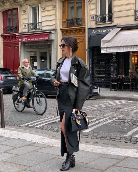 8 French Girl–Approved Black-Leather-Jacket Outfit Ideas | Who What Wear Biker Jacket Outfit, Black Leather Jackets, Moto Jacket Outfit, Black Leather Jacket Outfit, Black Leather Outfit, Black Slim Pants, Leather Jacket Outfit, Jacket Outfit Women, Black Leather Moto Jacket