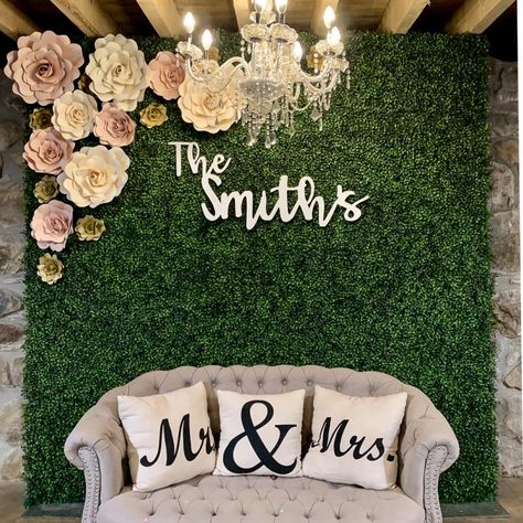 Boxwood Hedge Wall | Rental Products | AAYS Event Rentals Boxwood Backdrop, Wedding Photo Walls, Last Name Wood Sign, Grass Backdrops, Flower Wall Wedding, Family Wood Signs, Flower Wall Backdrop, Wood Wedding Signs, Last Name Sign