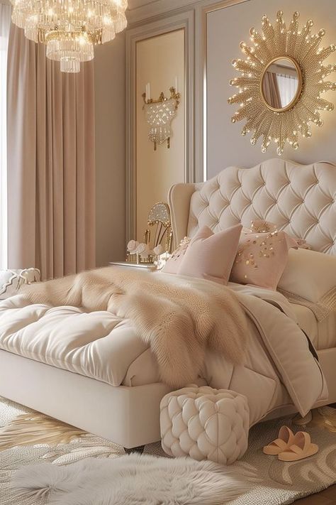 Dream House Interior Bedrooms, Dream Bedroom Inspiration, Headboard Ideas, Luxury Room Bedroom, Glam Bedroom, Gold Bedroom, Bedroom Decor Cozy, Style Deco, Elegant Bedroom