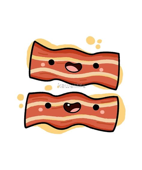 Kawaii Art Cute Food, Kawaii Food Drawings, Bacon Drawing, Doodles Kawaii, Cute Cartoon Food, Fried Bacon, Laughing Together, Food Cartoon, Pumpkin Carvings Stencils