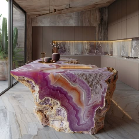 #table #kitchen #living room Geode Countertop, Apothecary Interior, Home Bar Ideas, Marble Products, Home Bar Design, Sunken Living Room, Stone Table, Stall Designs, Interiors Dream