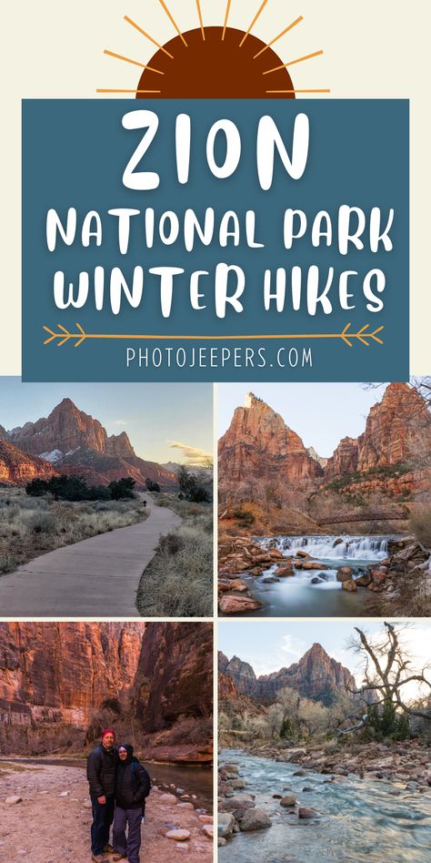 Zion National Park is one of the most beautiful places to explore in winter. With its unique landscapes and breathtaking views, it is a great place to enjoy winter hiking at Zion National Park! In the winter the trails may be covered in snow or ice that may require traction devices for hiking. Use this guide that includes our favorite Zion National Park hikes that include easy, moderate, and strenuous hiking trails. Zion National Park Winter, Winter Hiking Gear, National Park Hikes, Zion National Park Hikes, Zion Canyon, Places To Explore, Enjoy Winter, Bryce Canyon National Park, Winter Hiking