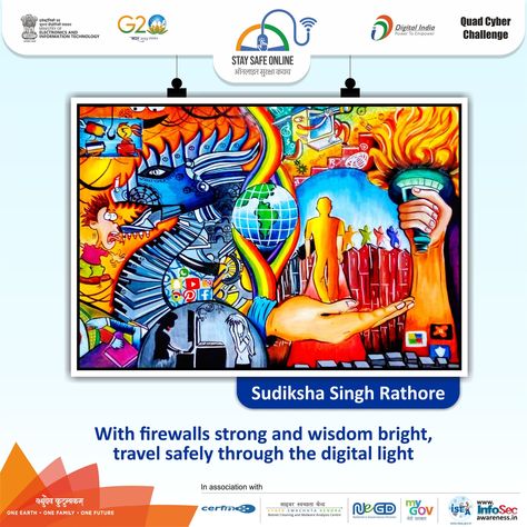 #Painting_of_the_day🖌️ 🎨 Artist👩‍🎨 - Sudiksha Singh Rathore #staysafeonline #cybersecurity #g20india #g20dewg #g20org #g20summit #mygovindia #besafe #staysafe #ssoindia #meity #india #Quad #Quad2023 #QuadCyberCampaign #QuadCyberChallenge #saturdaynight #Saturday Poster Painting Ideas, Art Competition Ideas, Earth Drawings, Staying Safe Online, Digital Light, Digital India, Poster Painting, 15 August, Poster Drawing