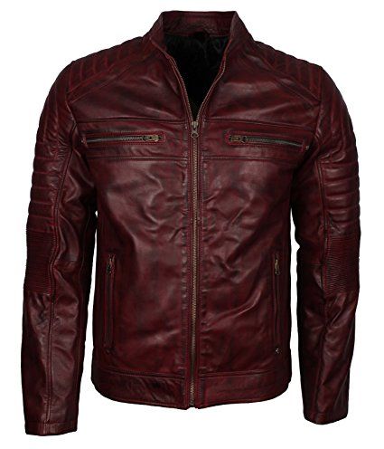 Mens Biker Style Cafe Racer Soft Nappa Genuine Leather Jacket in 4 Colors (XL - to fit chest 46-47", Maroon Waxed) Trendy Leather Jacket, Man Cafe, Cafe Racer Leather Jacket, Motorcycle Vintage, Vintage Cafe Racer, Cafe Racer Jacket, Fashion London, Racer Jacket, Vintage Biker