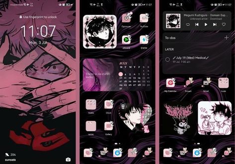 Iphone Layout Homescreen Ideas Dark, Jujutsu Kaisen Homescreen, Layout Homescreen Ideas, Iphone Layout Homescreen Ideas, Homescreen Layout Iphone, Iphone Layout Homescreen, Layout Homescreen, My Homescreen, Iphone Home Screen