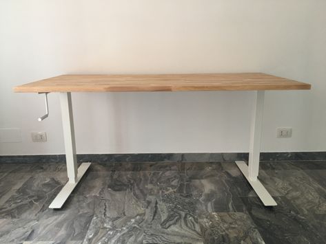 Instructions for how to affix an Ikea Gerton table top to the Ikea Bekant sit-stand desk frame. · GitHub Standing Desk Hack, Ikea Standing Desk, Standing Desk Design, Office Inspiration Workspaces, Ikea Bekant, Desk Hacks, Ikea Office, Plumbing Pipe Furniture, Desk Frame