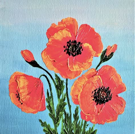 Simple Poppy Painting, Red Floral Painting, Orange Poppy Painting, Painted Poppy Flowers, Red Poppies Painting Acrylics, Red Flower Painting Easy, Poppies Acrylic Painting, Poppy Flowers Paintings, Painting Poppies Acrylic