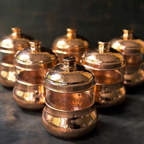 Copper Spice Jar Set, Handcrafted Copper Container, Spice Canister, Kitchen Decoration - Etsy Apothecary Spice Jars, White Kitchen Copper Accents, Green Copper Kitchen, Spice Jars Ideas, Copper Decor Accents, Tuscan Home Decor, Luxury Kitchen Decor, Copper Canisters, Copper Kitchen Decor