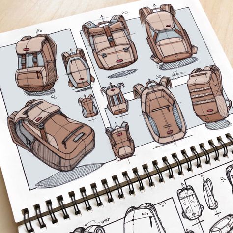 Backpack Concept Art, Bag Design Sketch, Backpack Sketch, Backpack Design Concept, Digital Shading, Designer Sketchbook, Ideation Sketches, Motorcycle Indian, Bag Sketch