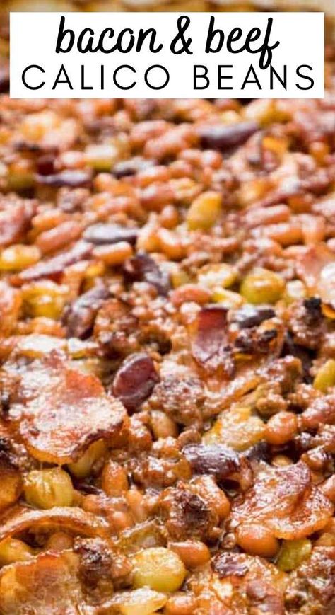 Bacon Beans Recipe, Seven Bean Casserole, Ground Beef And Baked Beans Recipes, Healthy Calico Beans Recipe, Loaded Baked Beans Recipe, Baked Beans Hamburger Recipe, Crockpot Calico Beans Recipe, Calico Bean Casserole, Beef And Beans Crockpot