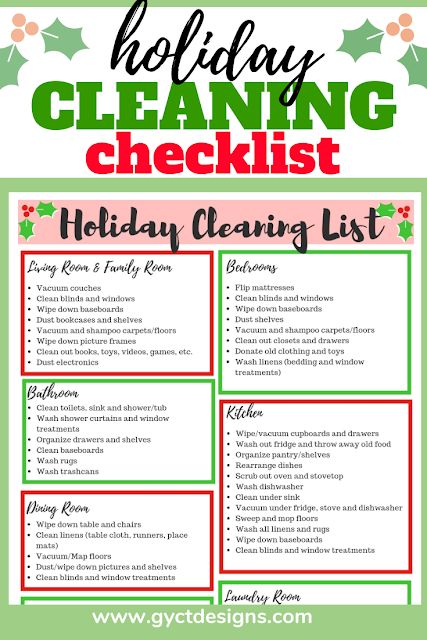 Work through this simple checklist to get your home holiday ready.  Download the free holiday cleaning checklist and your home will be sparkling all season long. Thanksgiving Cleaning Checklist, Deep Cleaning House Checklist Free Printable, Holiday Cleaning Schedule, Cleaning For The Holidays, Winter Cleaning Checklist, Christmas Cleaning Checklist, Holiday Cleaning Checklist, Floral Bouquet Tattoo, Floral Dress Short