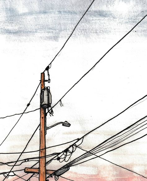 andrew jones on Instagram: “Powerlines in NE Portland . . . . . . . #portland #pdxart #portlandart #watercolor #watercolors #lowbrowart #doodle #illustration…” Powerlines Drawing, Power Lines Drawing, Touch Art, Experimental Art, Andrew Jones, Building Illustration, Power Lines, Watercolor Ideas, Lowbrow Art