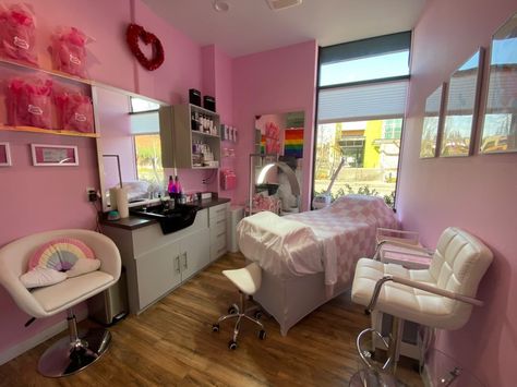 Pink Esthetician, Colorful Esthetician Room, Pink Esthetician Room, Lash Room Ideas, Waxing Room, Esthetician Inspiration, Esthetician Room Decor, Esthetics Room, Esthetician Room