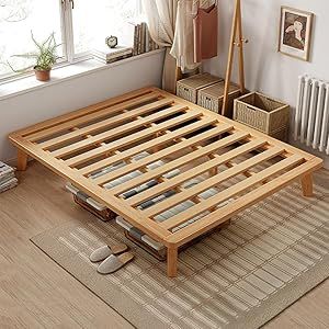 NELYE King Platform Bed Base - 14 Inch Solid Wood Mattress Foundation with Support Slats and Legs, King-size Rubberwood Simple Bed Frame Bohemian Platform Bed, Simple Bed Frame, Bed Frame Design, Full Platform Bed, King Platform Bed, Twin Platform Bed, Dekorasi Kamar Tidur, Queen Platform Bed, Simple Bed