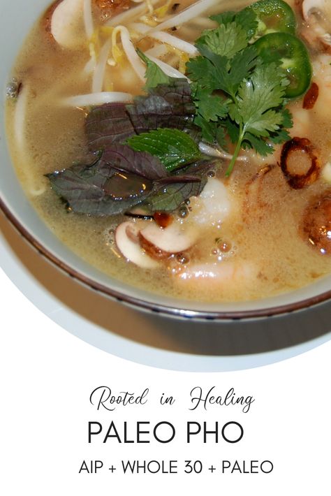 Paleo Pho by rootedinhealing.net Paleo Pho, Bone Broth Pho, Aip Soup, Aip Lunch, Aip Protocol, Autoimmune Diet Recipes, Aip Recipe, Paleo Soups, Bone Broth Soup