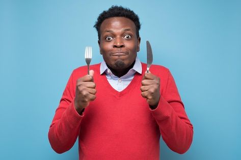 Photo hungry african man holding fork an... | Premium Photo #Freepik #photo #man-eating #people-eating #eating-food #person-eating Fork And Knife, Cartoon Man, Very Hungry, Cartoon Drawing, Design Tools, African Men, Man Photo, Vector Photo, Premium Photo