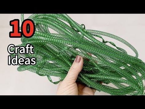 (1670) 10 Adorable Christmas DIY IDEAS with Dollar Tree Mesh Tubes | home decor 🎄🎅🏼❤️ - YouTube Adding Deco Mesh To Christmas Tree, How To Add Tubing To Deco Mesh Wreath, Mesh Tube Wreath Tutorial, Crafts With Mesh Tubing, Mesh Tubing Wreath How To Make, Tube Mesh Ideas, Deco Mesh Tubing Wreath, Mesh Tube Crafts Christmas, Tube Mesh Wreath