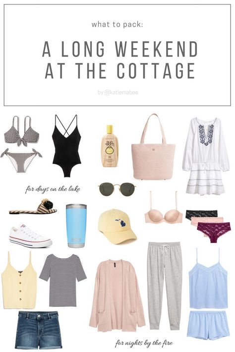 Getaway Outfits Summer, Weekend Getaway Outfits Summer, Cottage Weekend Outfits, Weekend Packing List Summer, Lake Vacation Outfits, Cottage Outfits, Lake Outfit Summer, Traveler Fashion, Weekend Packing List