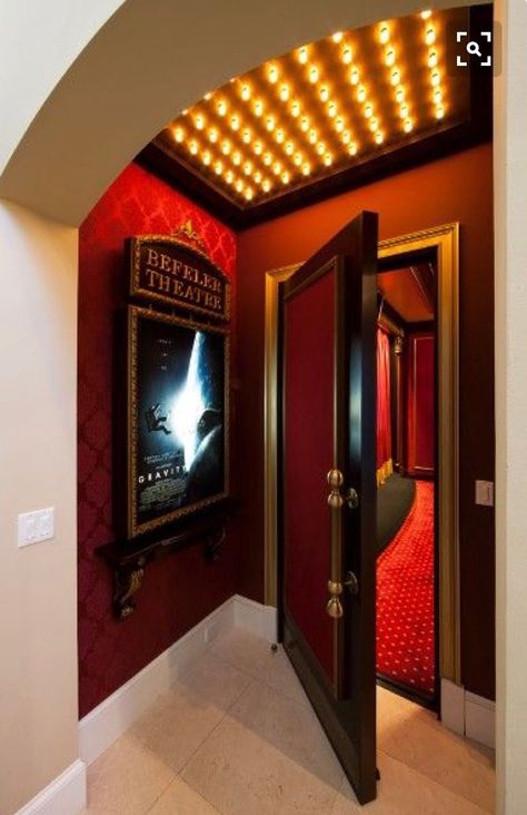 Basement Cinema, Theater Entrance, Theatre Rooms, Entrance Home, Movie Theater Rooms, Home Theater Room Design, Theater Room Design, Home Cinema Room, Home Theater Decor