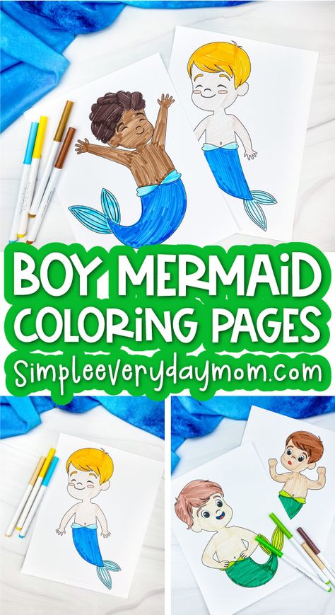 These FREE printable boy mermaid coloring pages are a fun, no-prep activity for kids to do this summer! Download them and use them with toddlers, preschool, and kindergarten children. Mermaids Preschool, Mermaid Prek Activities, Mermaid Kindergarten, Little Mermaid Crafts For Kids, Pirates And Mermaids Activities, Mermaid Preschool Activities, Mermaid Crafts Preschool, Mermaid Activities, Mermaid Activities For Kids